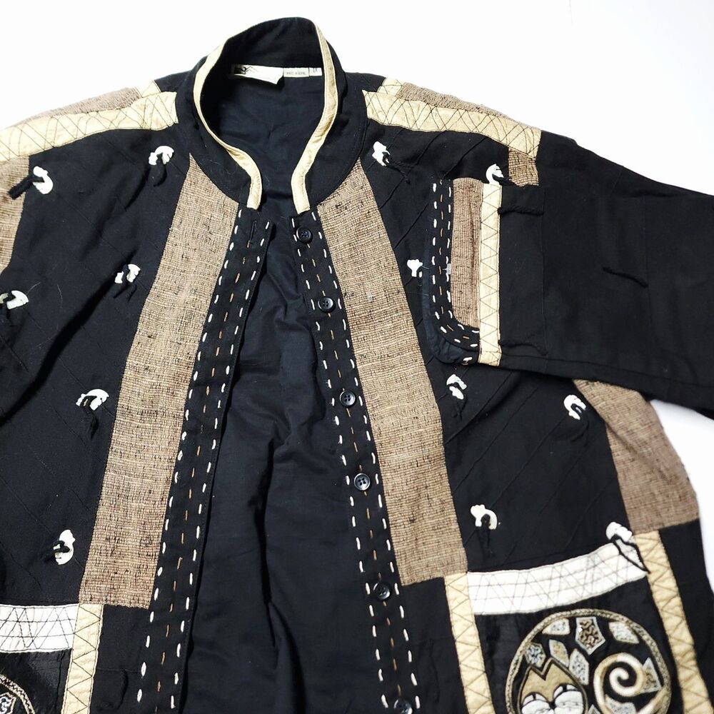 Yak Magik Made In Nepal Jacket Womens 1X Silk Blend 30+ Bear Adornments VTG 90s